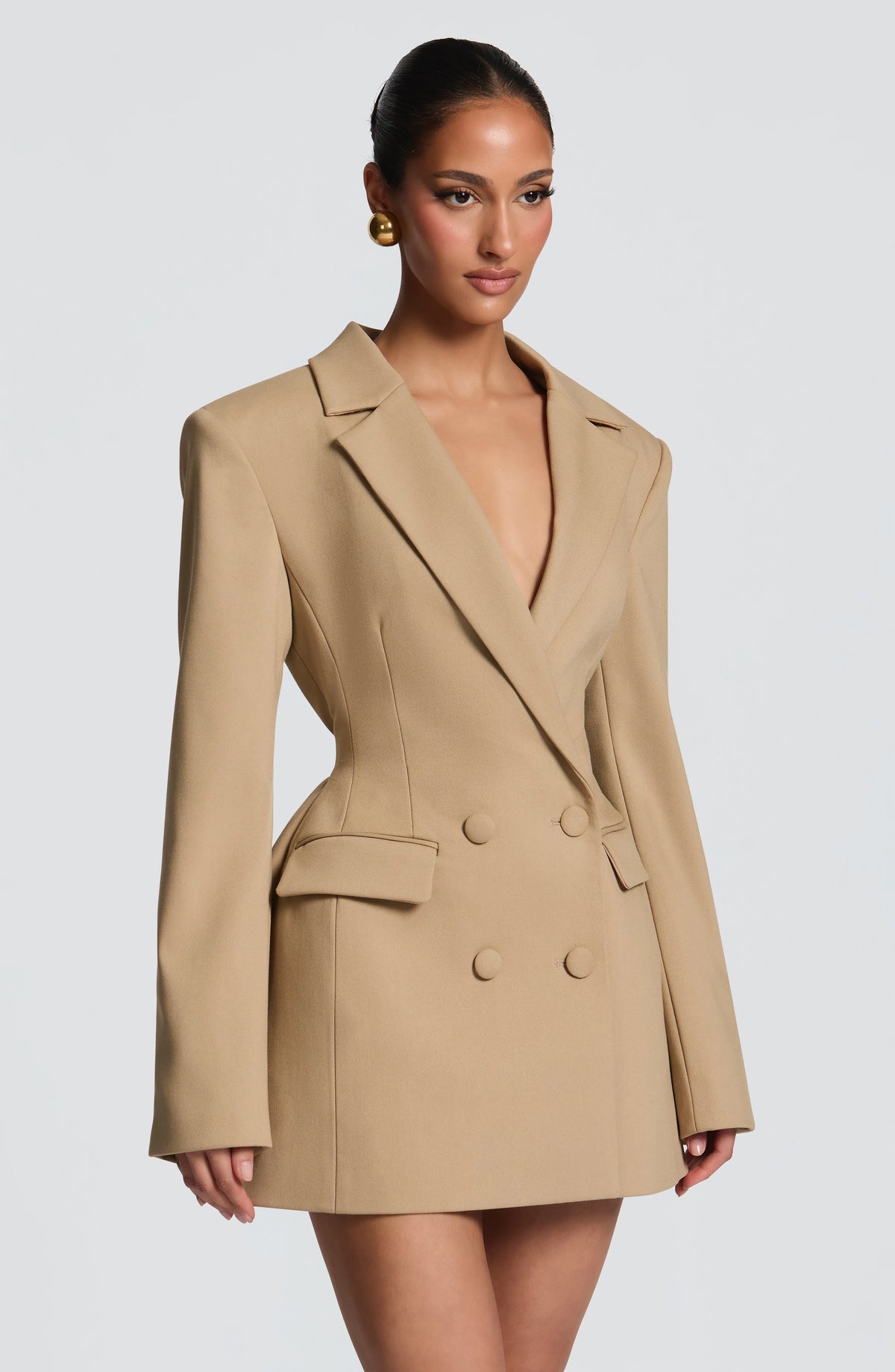 Women's Double-Breasted Mini Blazer Dress with Notch Lapels