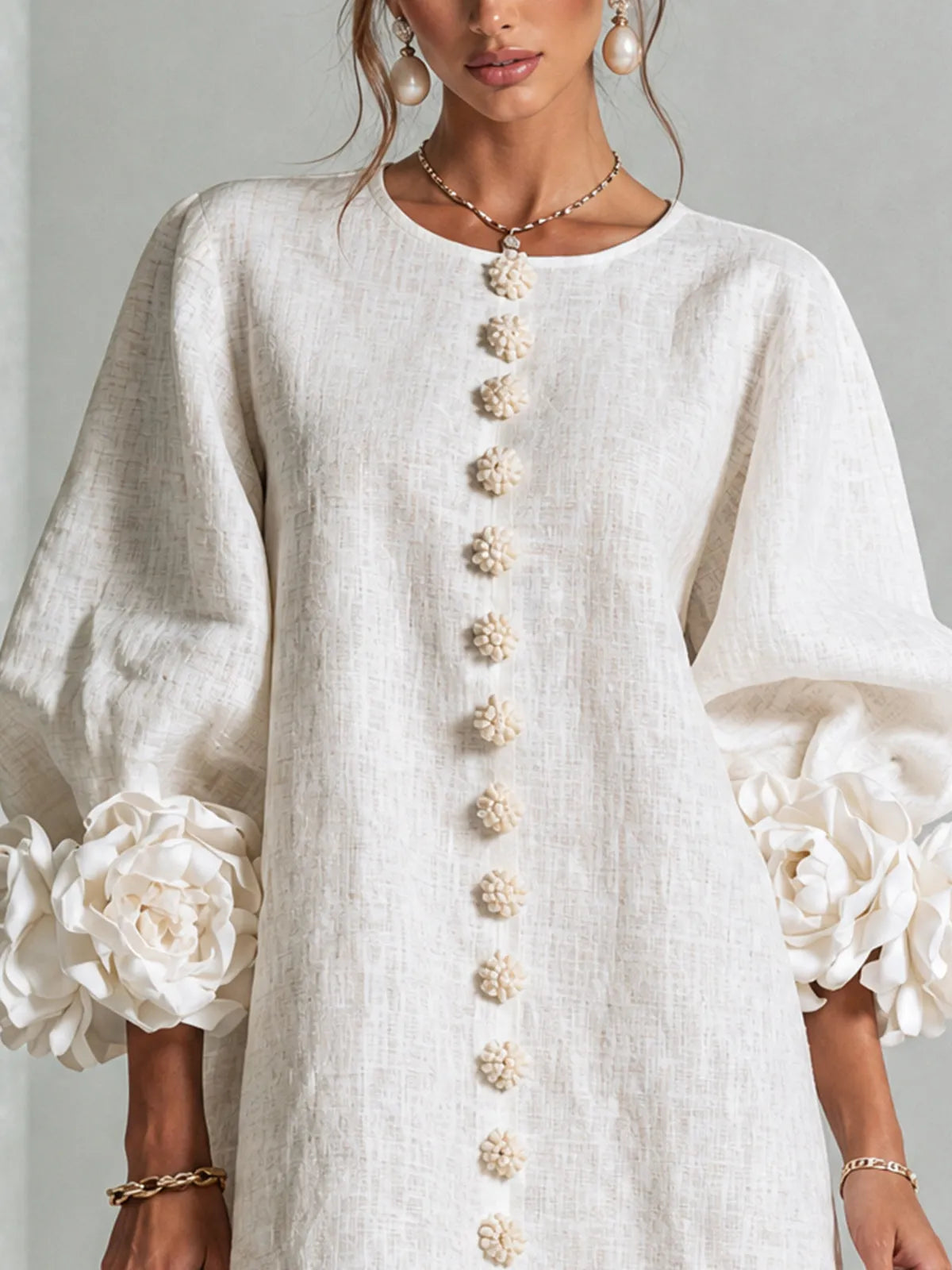 Women's Elegant A-Line Dress with Puff Sleeves