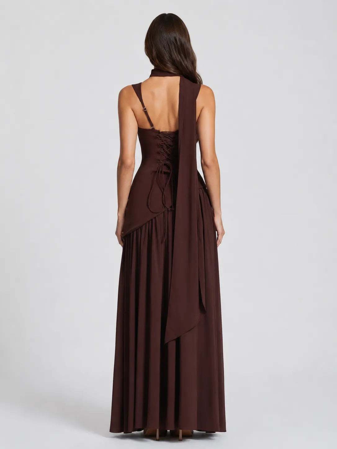 Women's Elegant Draped Satin-Effect Maxi Dress