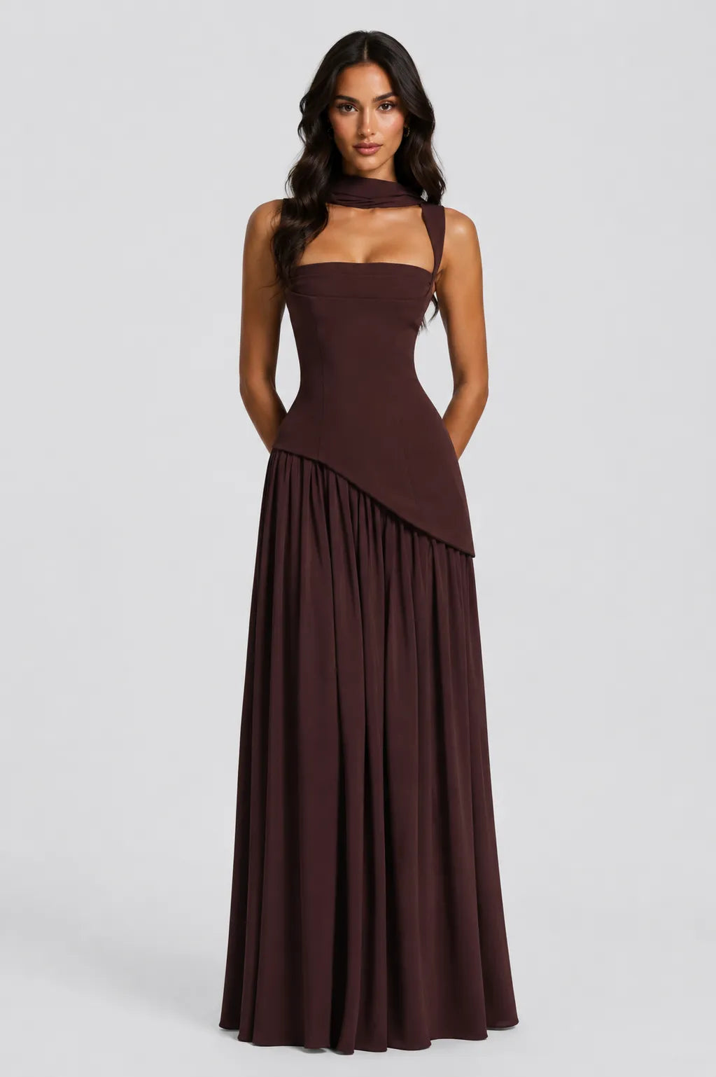 Women's Elegant Draped Satin-Effect Maxi Dress