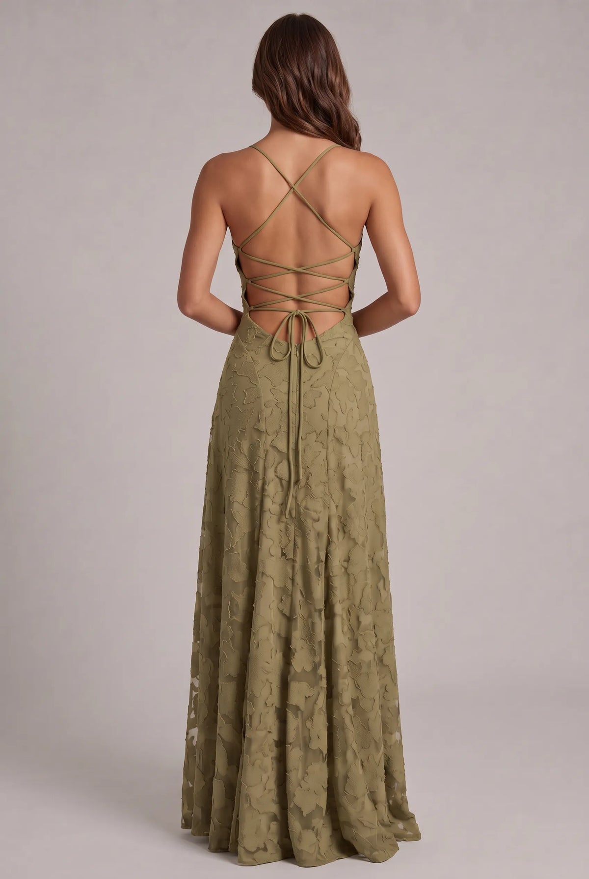 Women's Elegant Floral Textured Maxi Dress with Adjustable Neckline