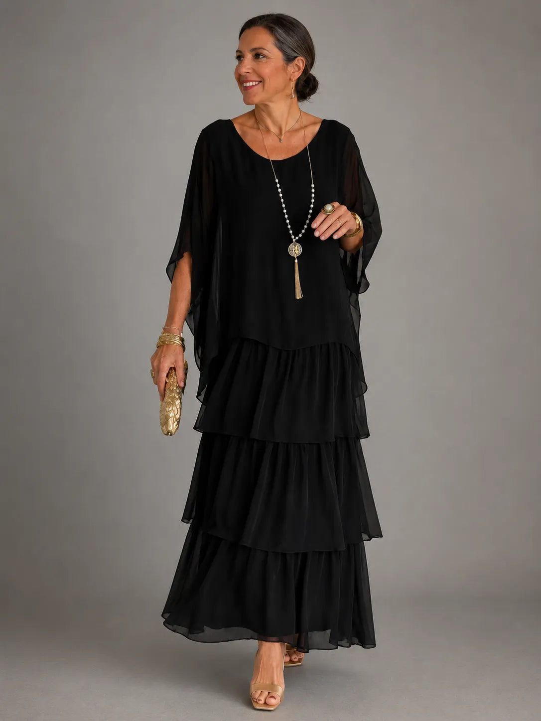 Women's Elegant Flowy Tiered Maxi Dress