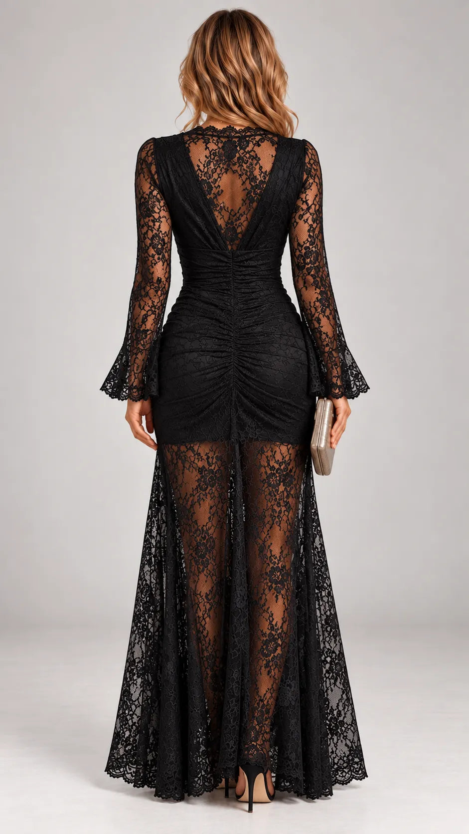 Women's Elegant Lace Maxi Dress with V-Neck and Slit