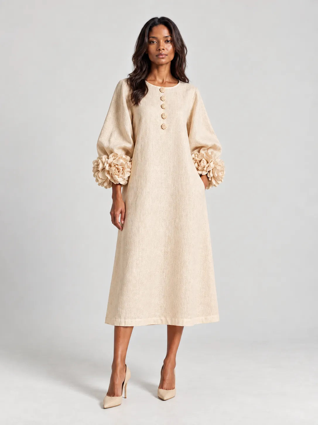 Women's Elegant Puff-Sleeve Maxi Dress