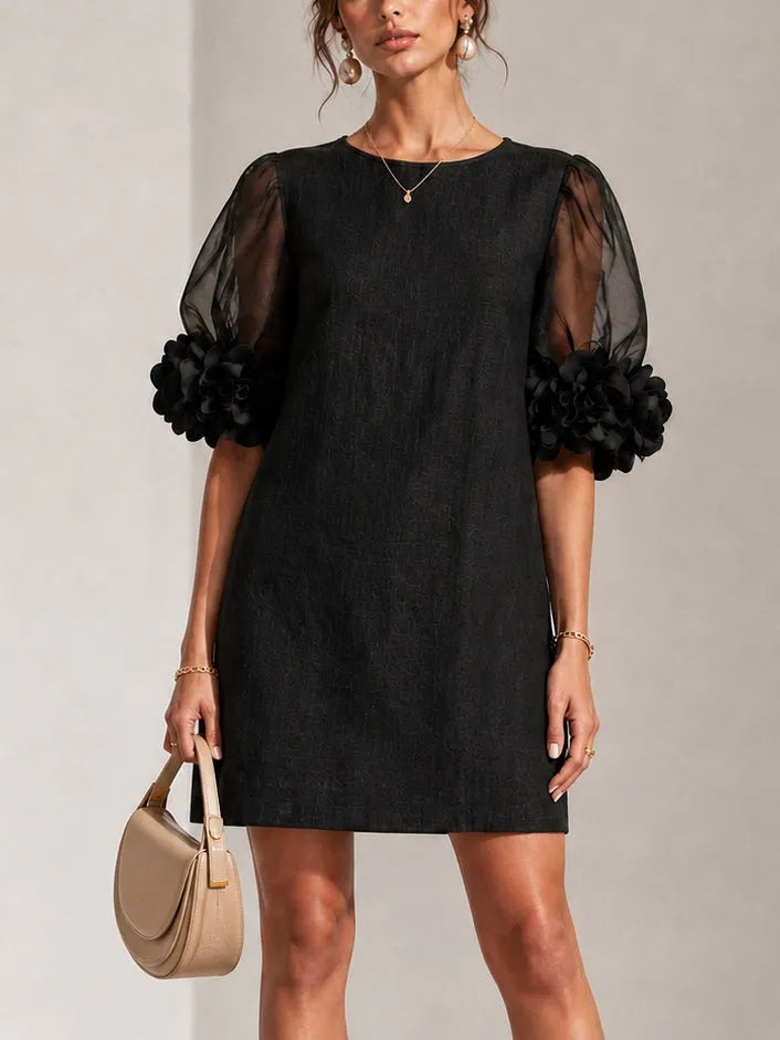 Women's Elegant Short Dress with Sheer Sleeves