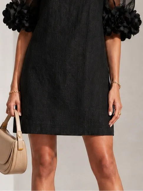 Women's Elegant Short Dress with Sheer Sleeves