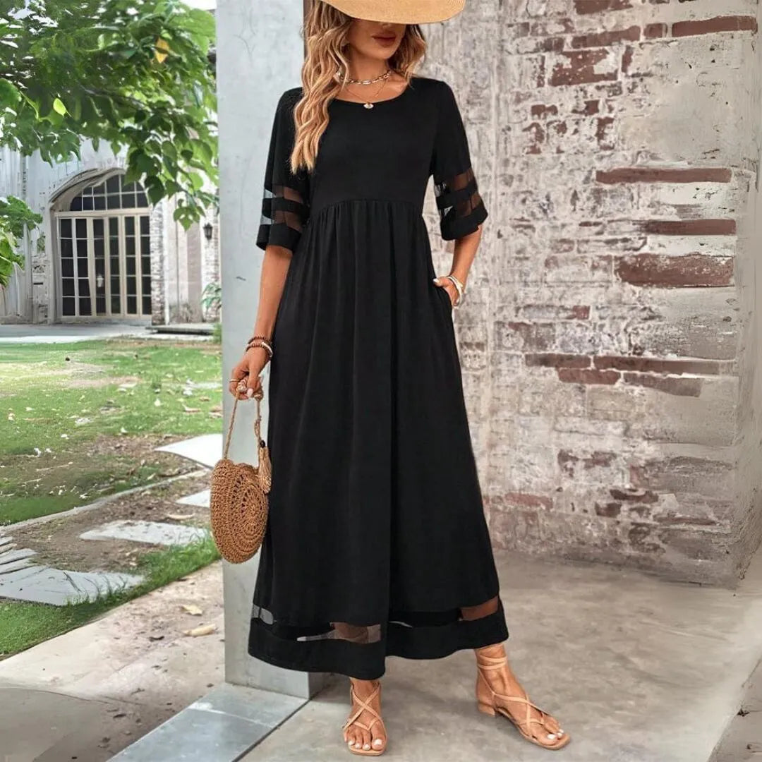 Women's Elegant Tummy Flattering Dress with High Waistline