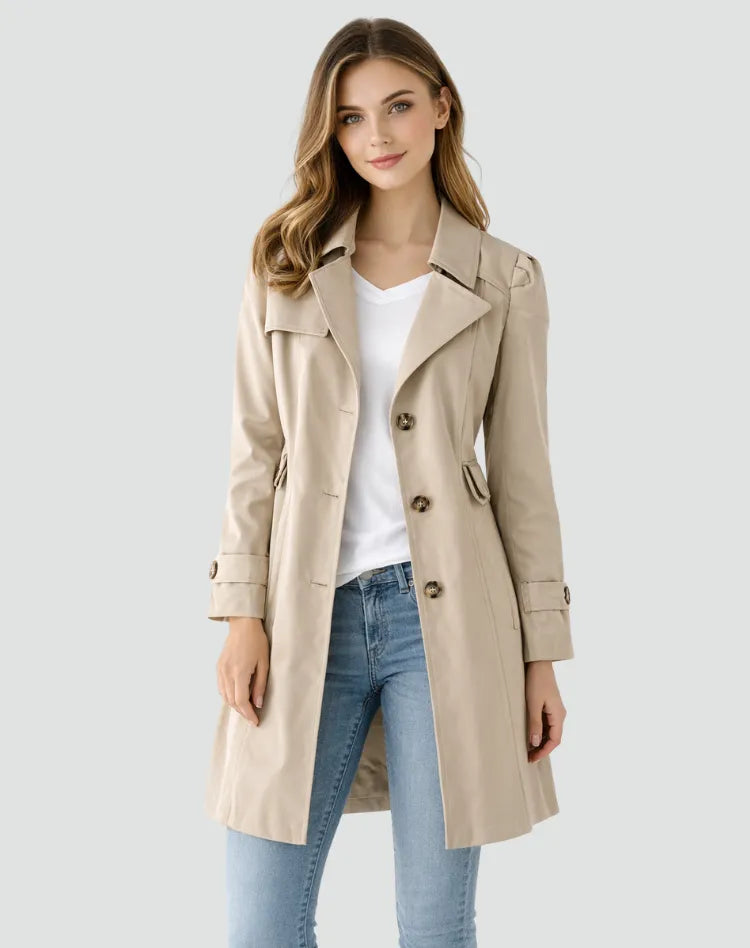Women's Fitted Mid-Length Lapel Trench Coat