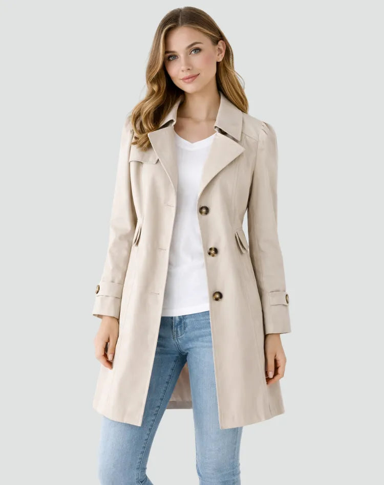 Women's Fitted Mid-Length Lapel Trench Coat