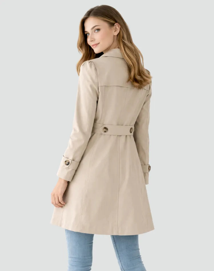 Women's Fitted Mid-Length Lapel Trench Coat