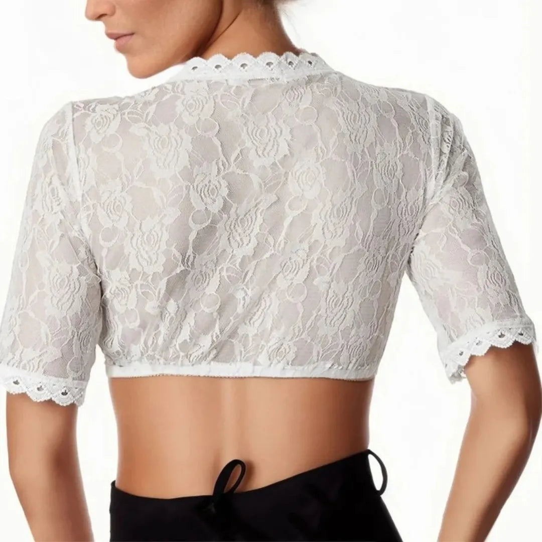 Women's Floral Lace V-Neck Crop Dirndl Blouse