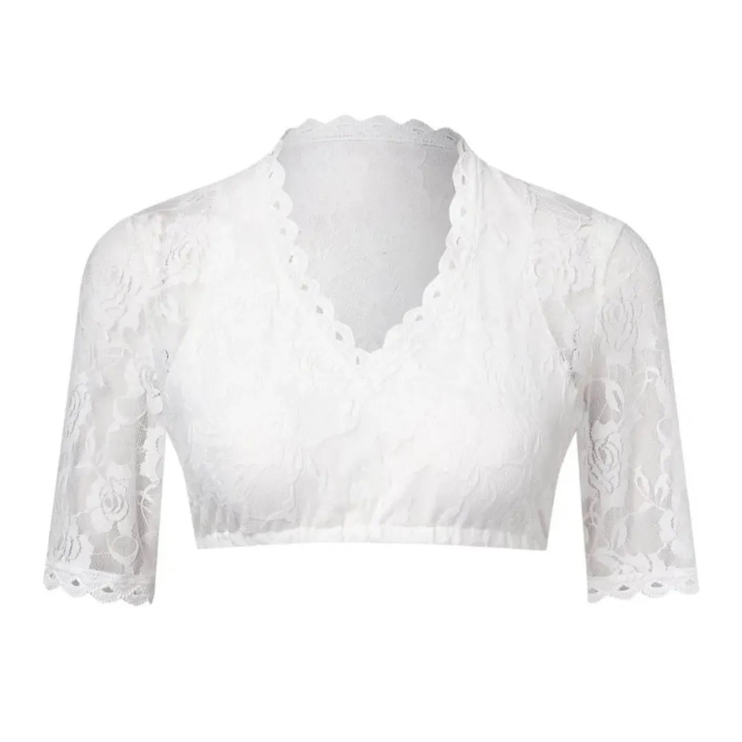 Women's Floral Lace V-Neck Crop Dirndl Blouse