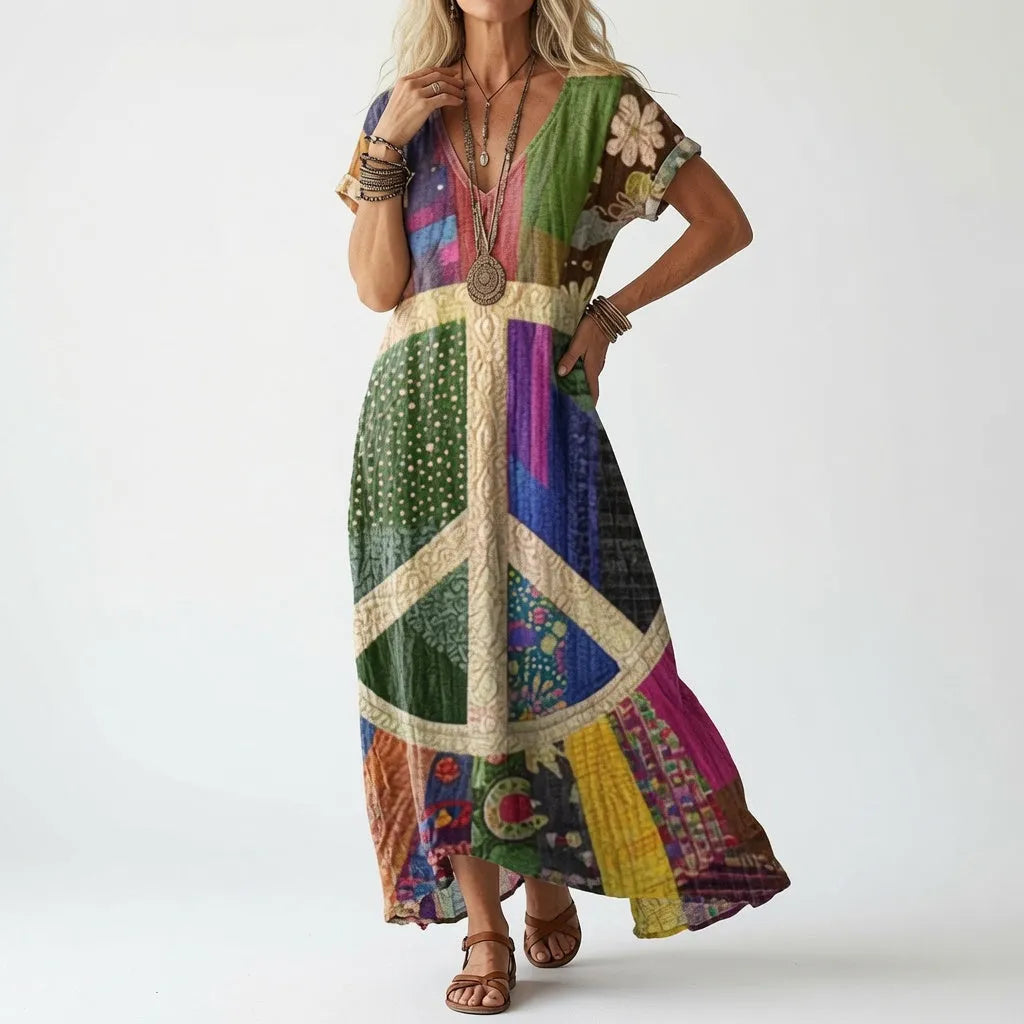 Women's Floral Midi Summer Dress with V-Neck and Flowing Fit