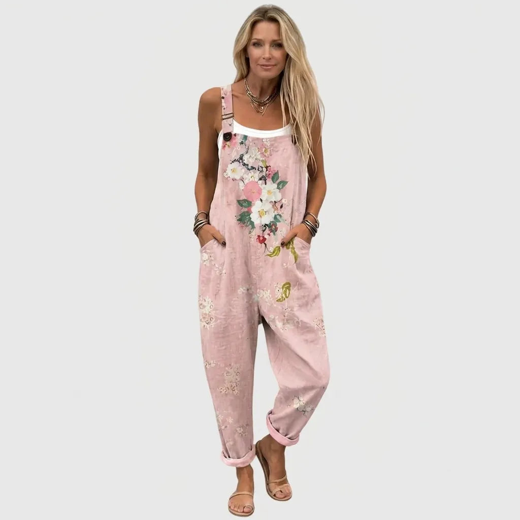 Women's Floral Print Dungarees with Adjustable Straps