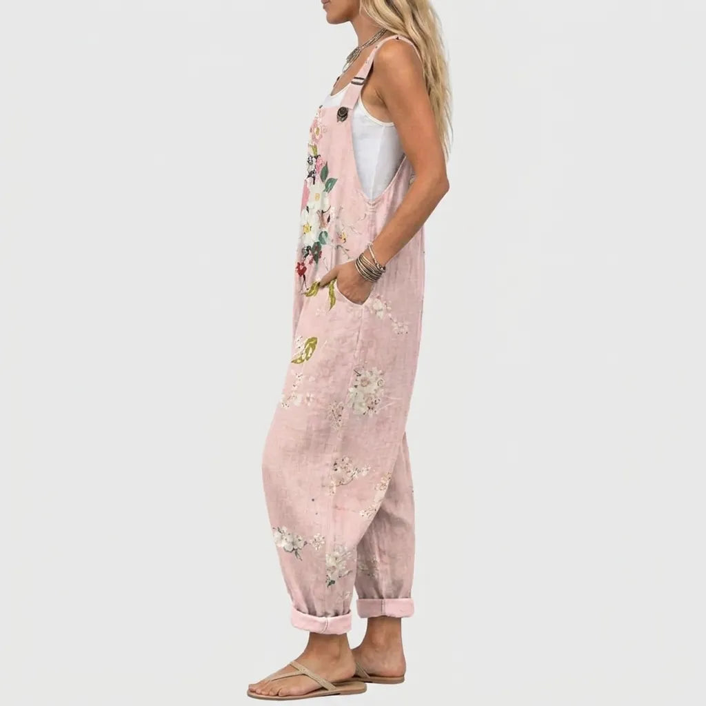 Women's Floral Print Dungarees with Adjustable Straps