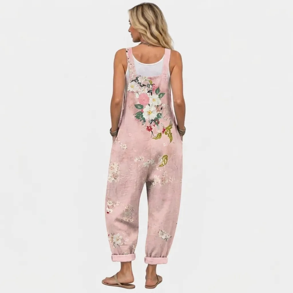 Women's Floral Print Dungarees with Adjustable Straps