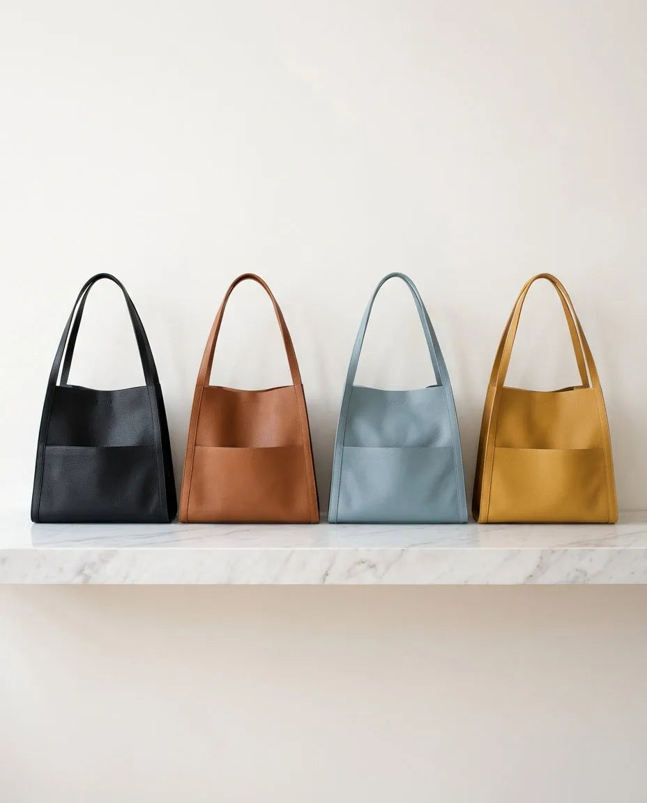 Women's Full-Grain Leather Tote Bag with Shoulder Straps