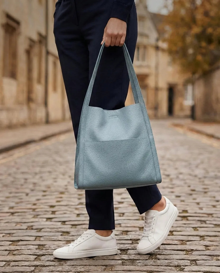Women's Full-Grain Leather Tote Bag with Shoulder Straps