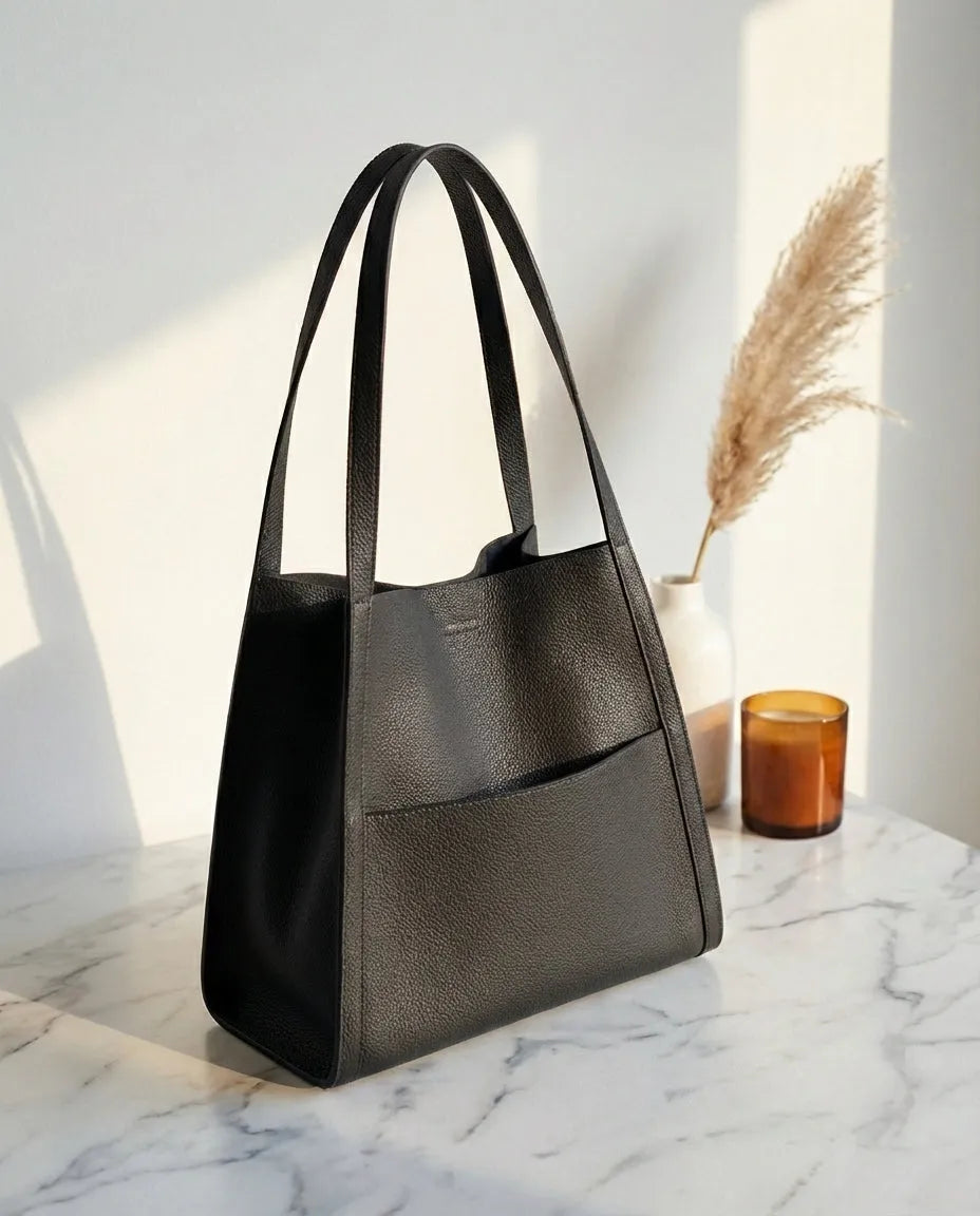 Women's Full-Grain Leather Tote Bag with Shoulder Straps
