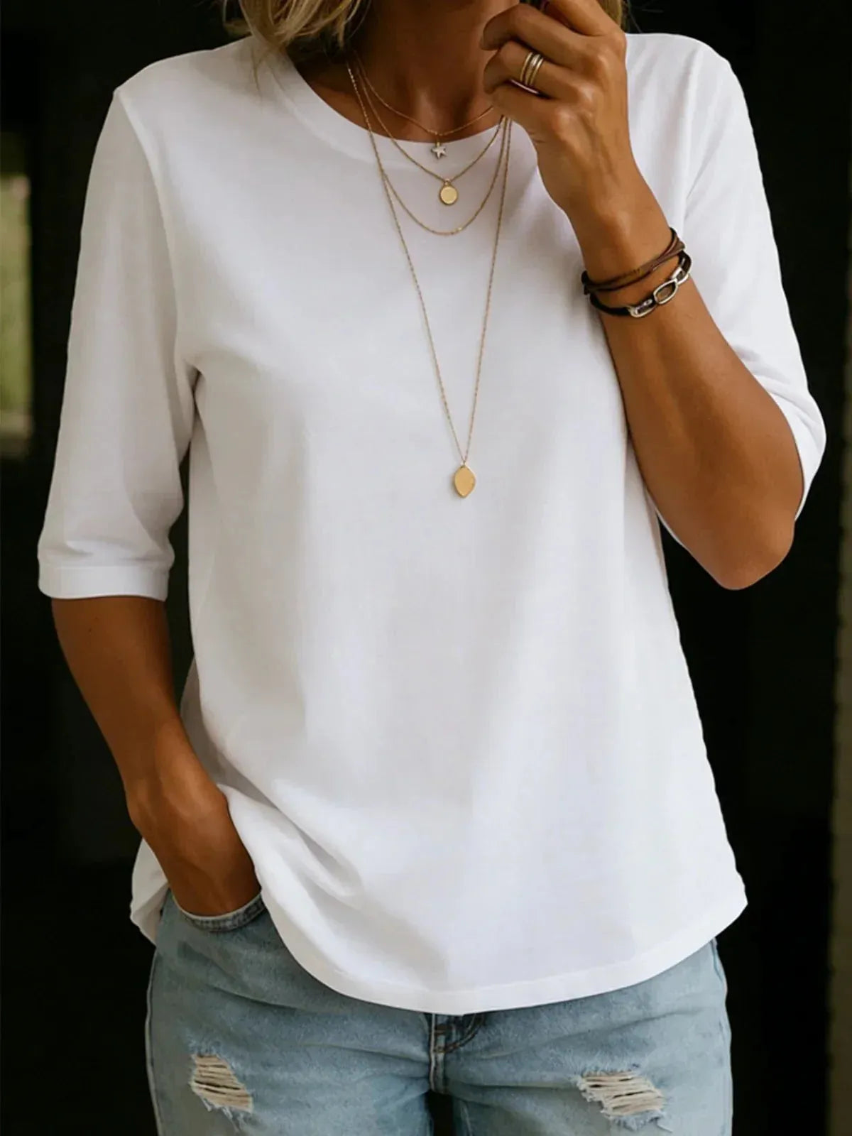 Women's Half-Sleeve Crew Neck T-Shirt with Relaxed Fit