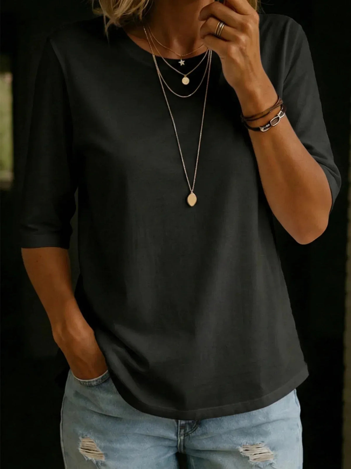 Women's Half-Sleeve Crew Neck T-Shirt with Relaxed Fit