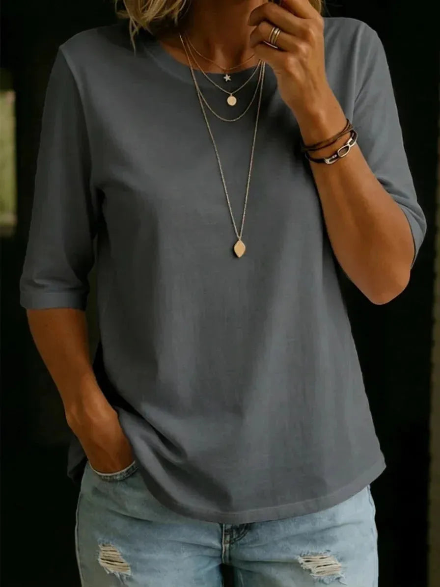 Women's Half-Sleeve Crew Neck T-Shirt with Relaxed Fit