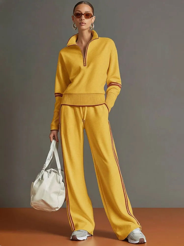 Women's Half-Zip Wide-Leg Stretch Lounge Set