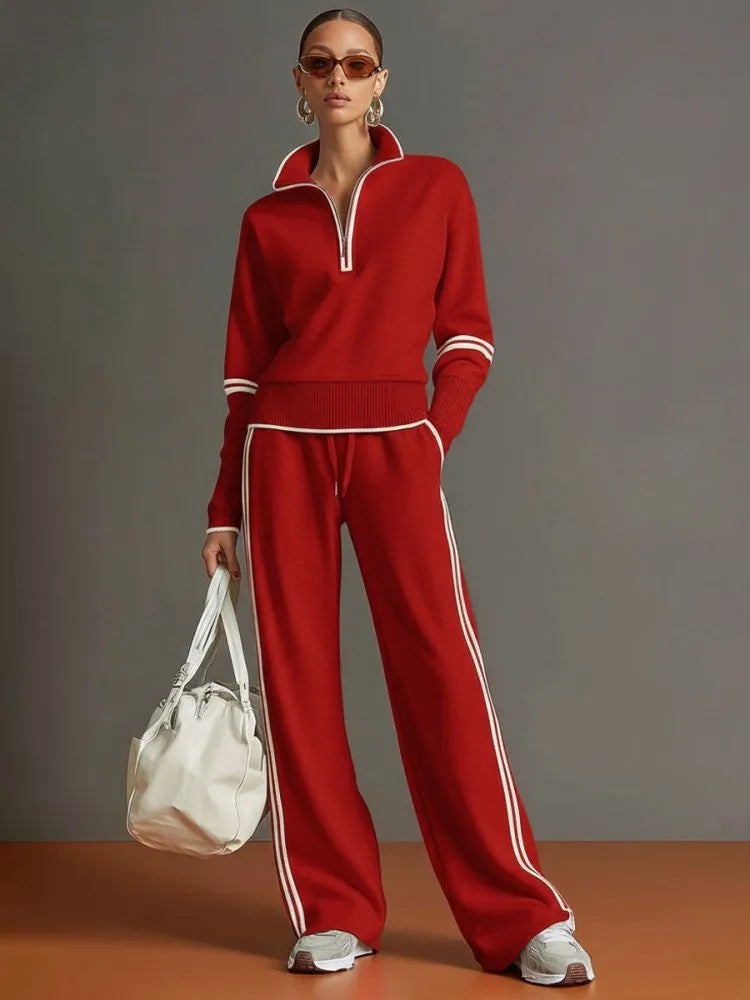 Women's Half-Zip Wide-Leg Stretch Lounge Set