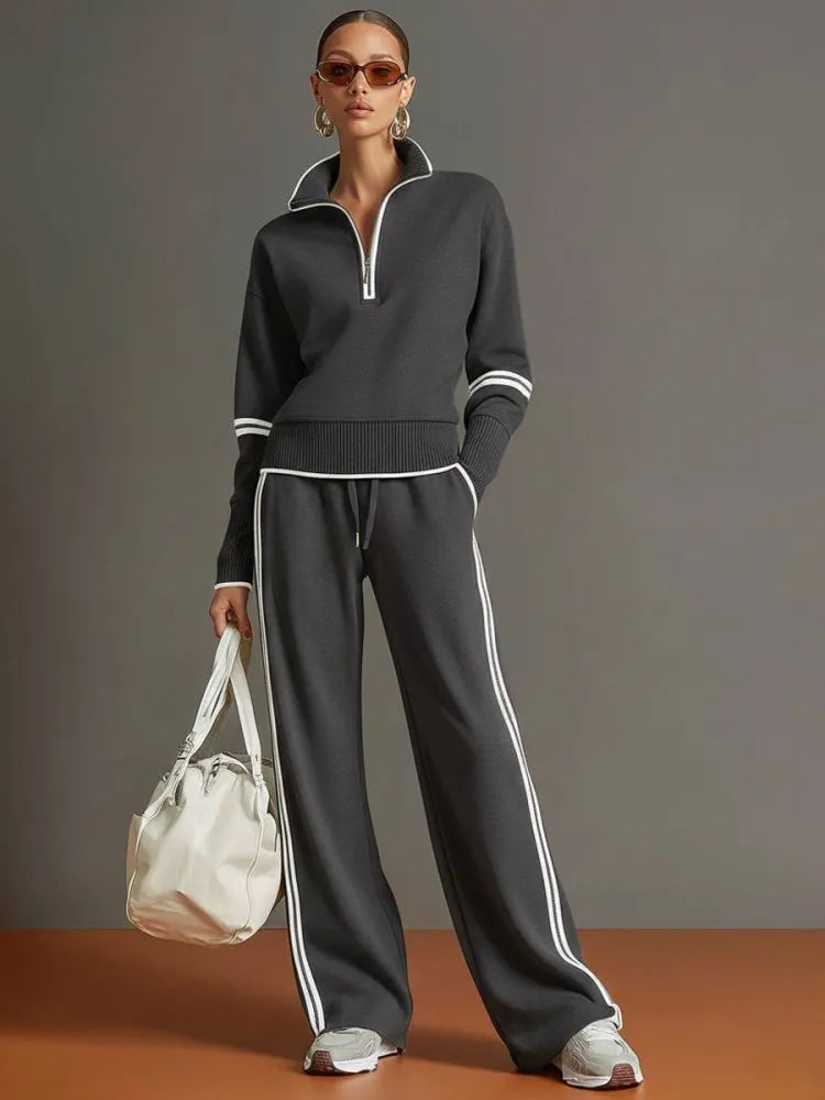 Women's Half-Zip Wide-Leg Stretch Lounge Set