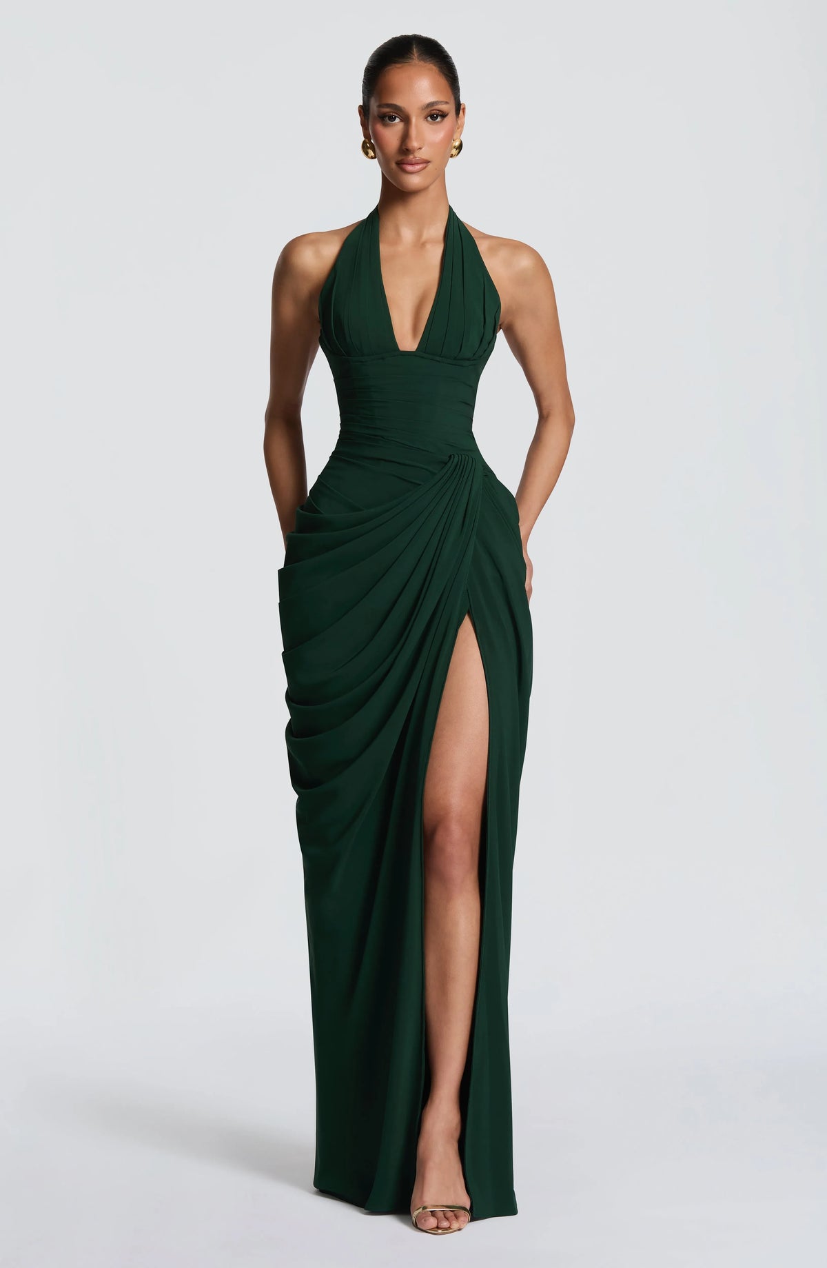 Women's Halter Neck Chiffon Maxi Dress with Slit