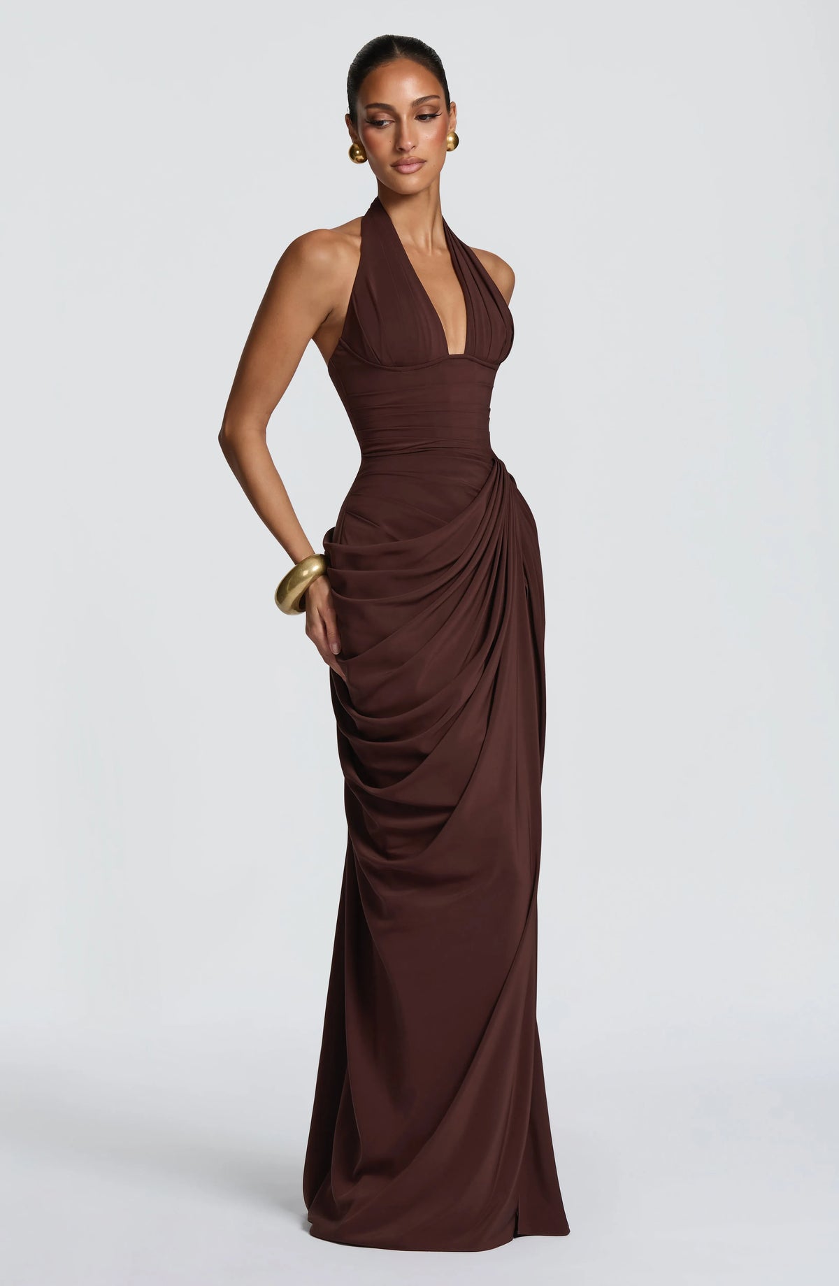 Women's Halter Neck Chiffon Maxi Dress with Slit