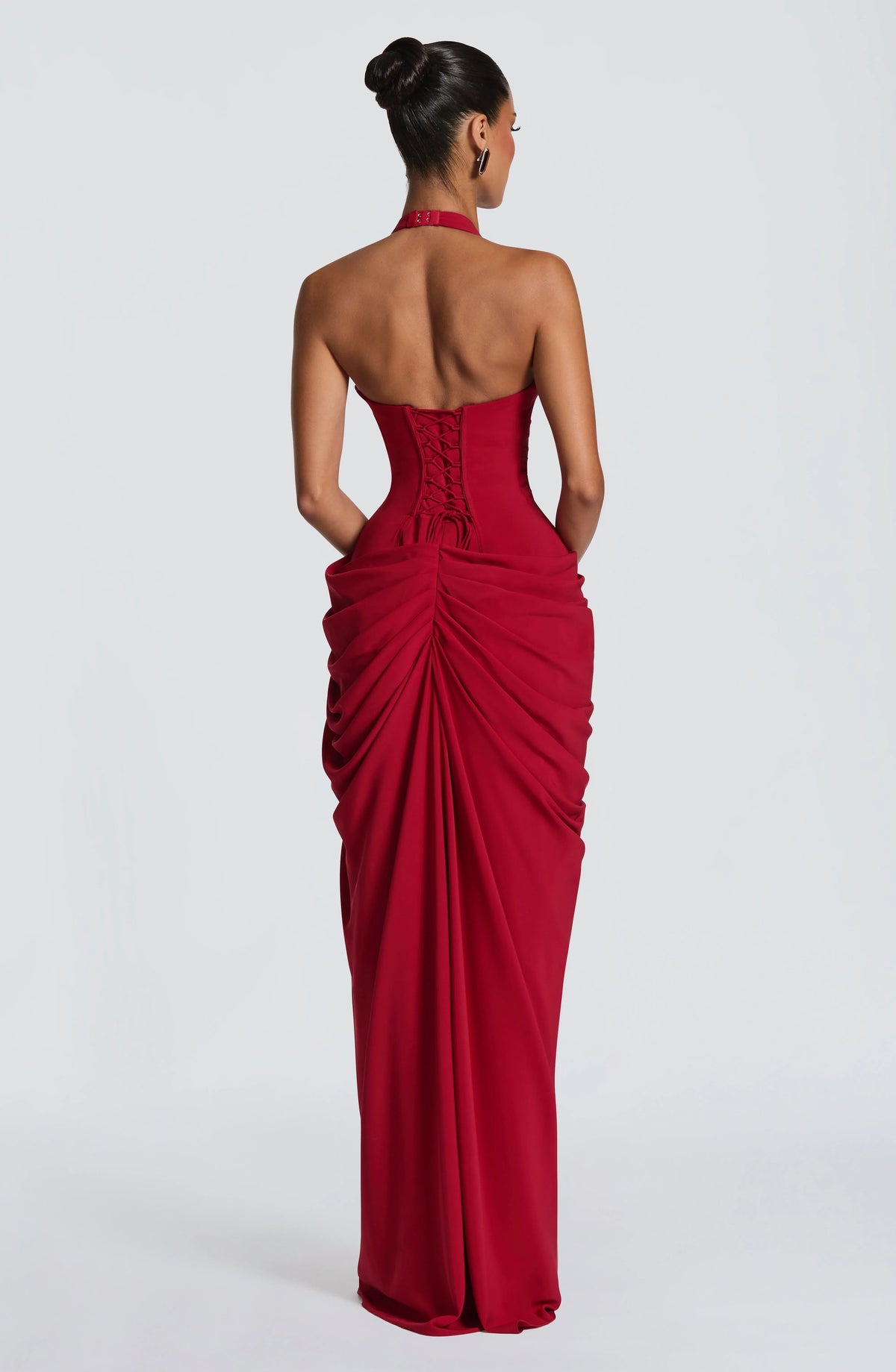 Women's Halter Neck Corset Maxi Dress with Chiffon Skirt