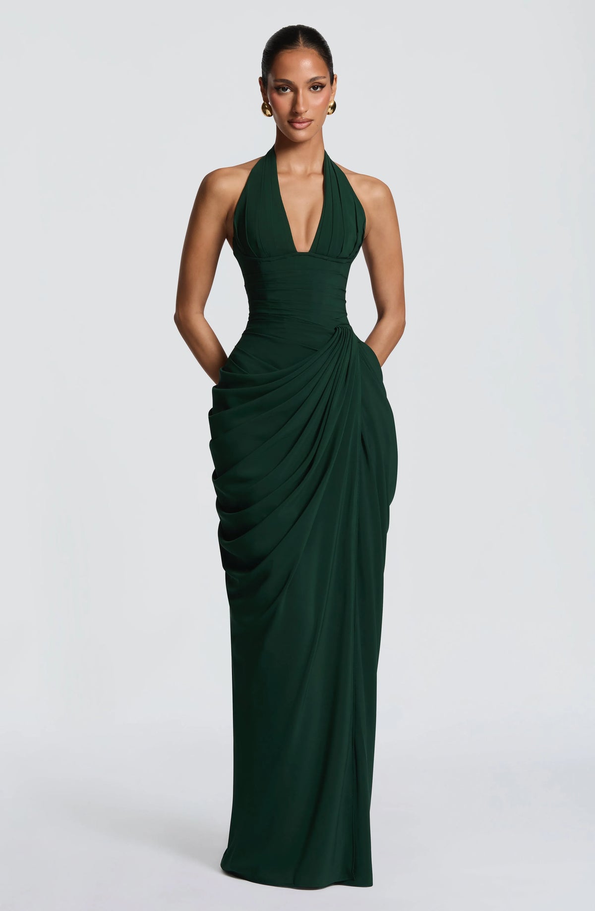 Women's Halter Neck Corset Maxi Dress with Chiffon Skirt