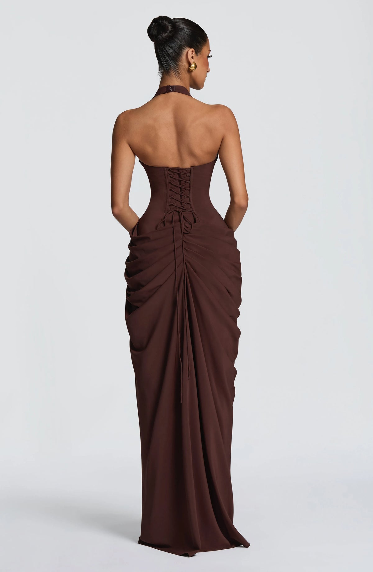 Women's Halter Neck Corset Maxi Dress with Chiffon Skirt