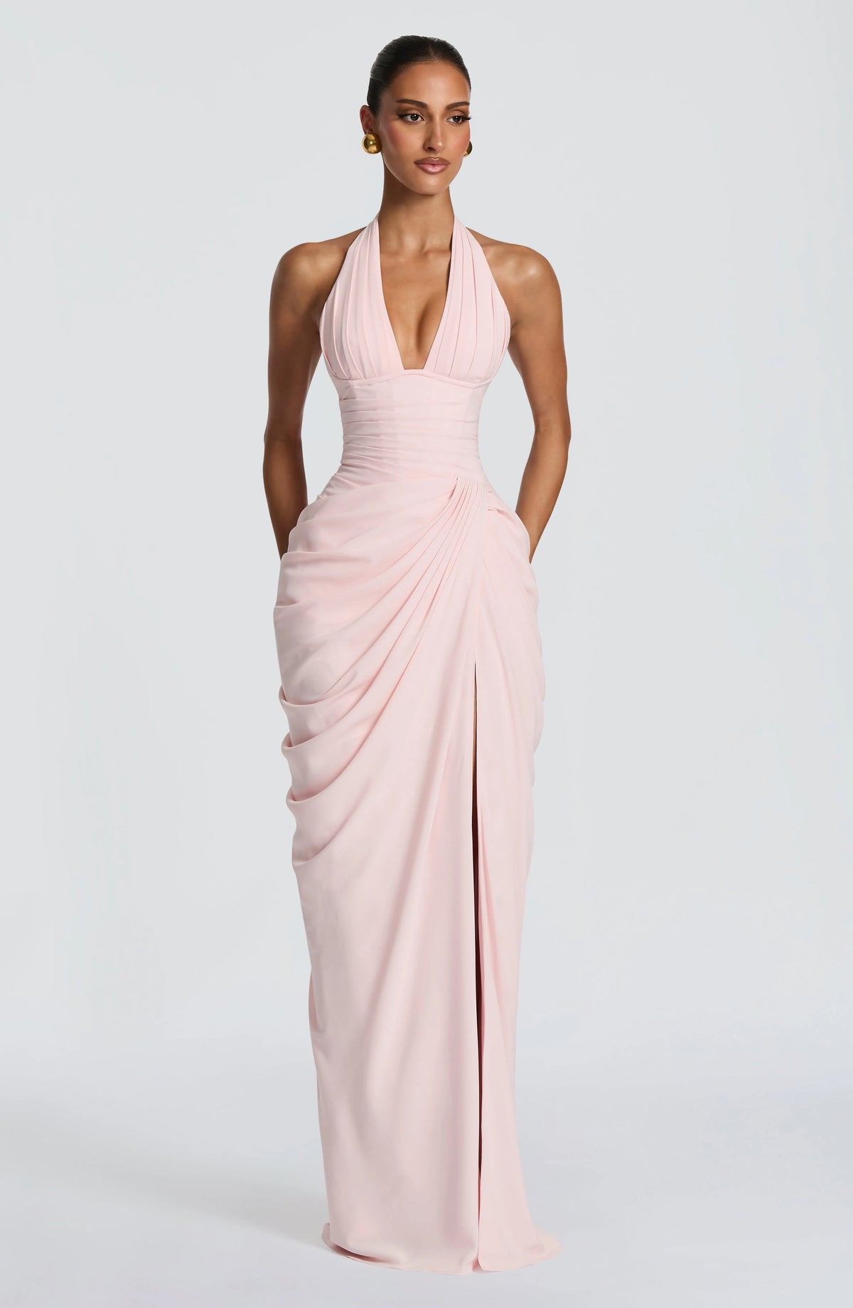 Women's Halter Neck Corset Maxi Dress with Chiffon Skirt