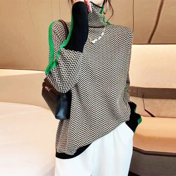 Women's High-Neck Patterned Sweater