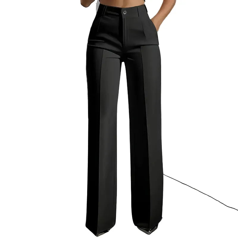 Women's High Waisted Elegant Straight Leg Trousers with Front Pleats