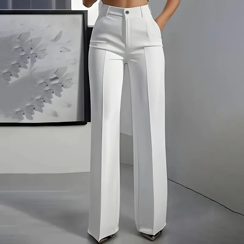 Women's High Waisted Elegant Straight Leg Trousers with Front Pleats