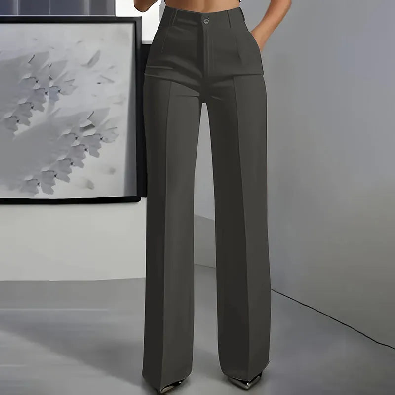 Women's High Waisted Elegant Straight Leg Trousers with Front Pleats