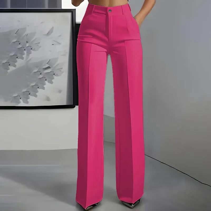 Women's High Waisted Elegant Straight Leg Trousers with Front Pleats