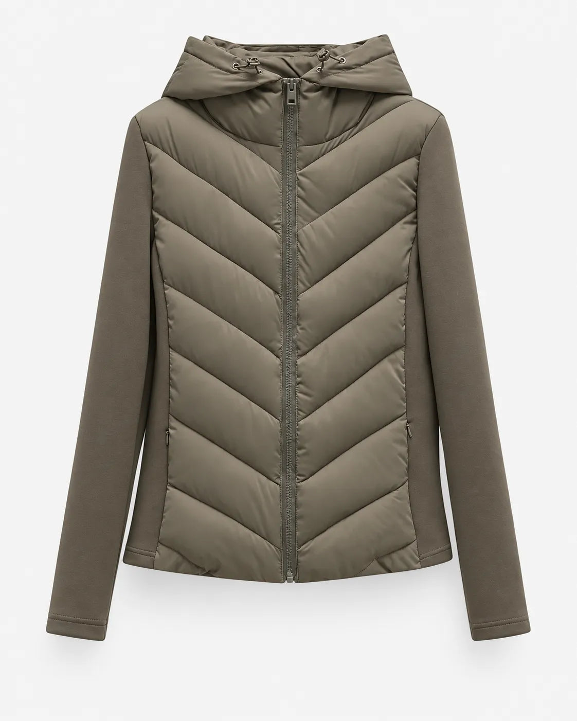 Women's Hooded Chevron Quilted Puffer Jacket with Full Zip