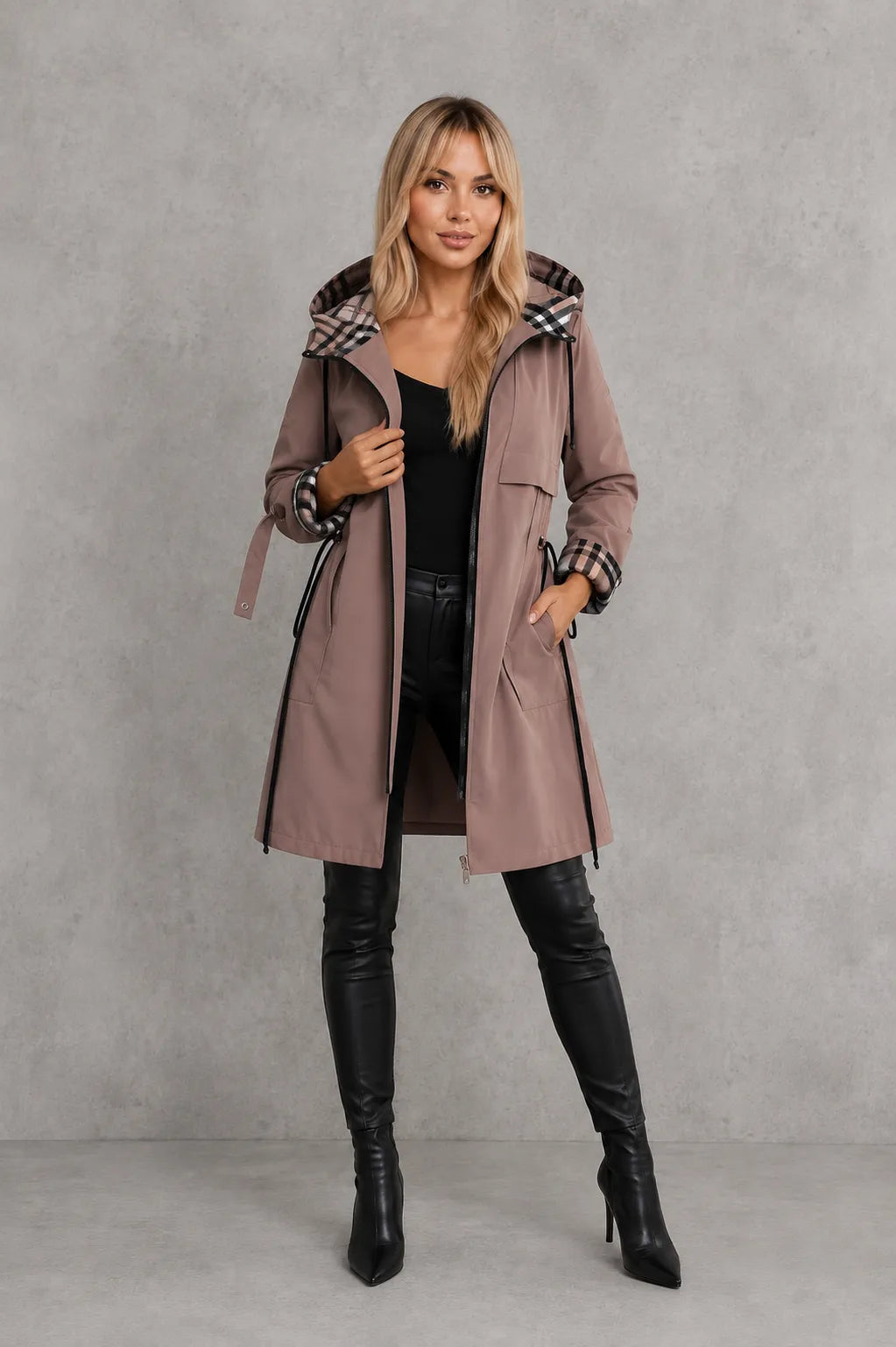Women's Hooded Waterproof Raincoat with Full Front Zip