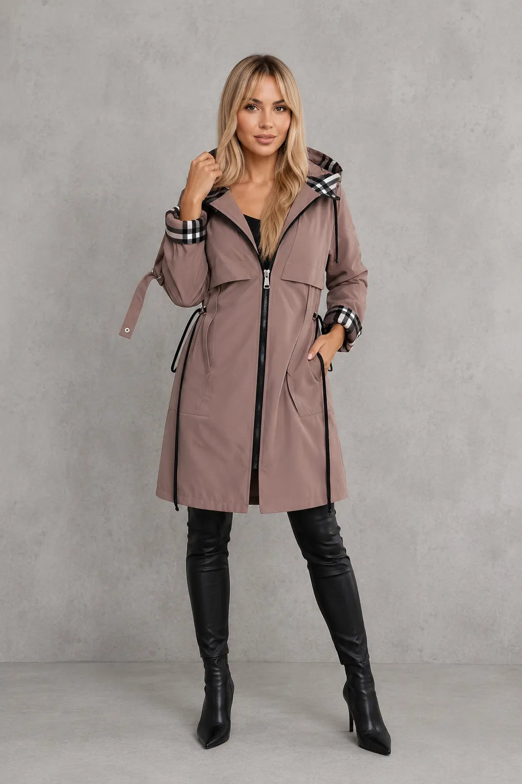 Women's Hooded Waterproof Raincoat with Full Front Zip