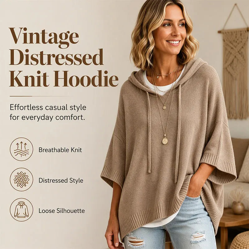 Women's Knit Hooded Sweater with Drawstring Details