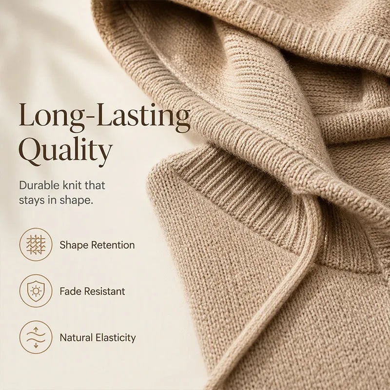 Women's Knit Hooded Sweater with Drawstring Details