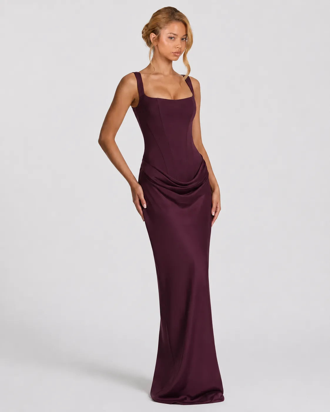 Women's Lace-Up Corset Maxi Dress with Pleated Skirt