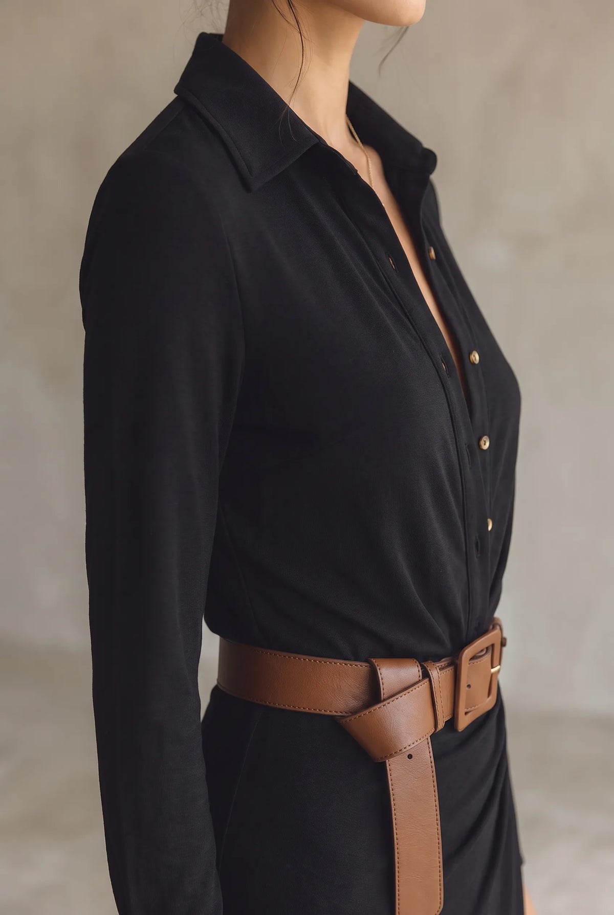 Women's Lapel Collar Button-Down Belted Maxi Dress