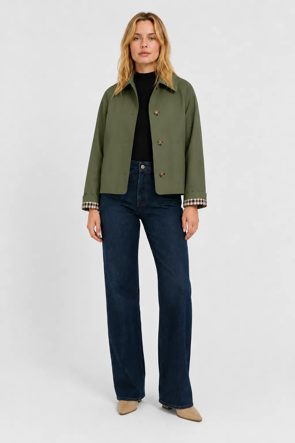 Women's Lightweight Loose Fit Jacket with Gingham Lining