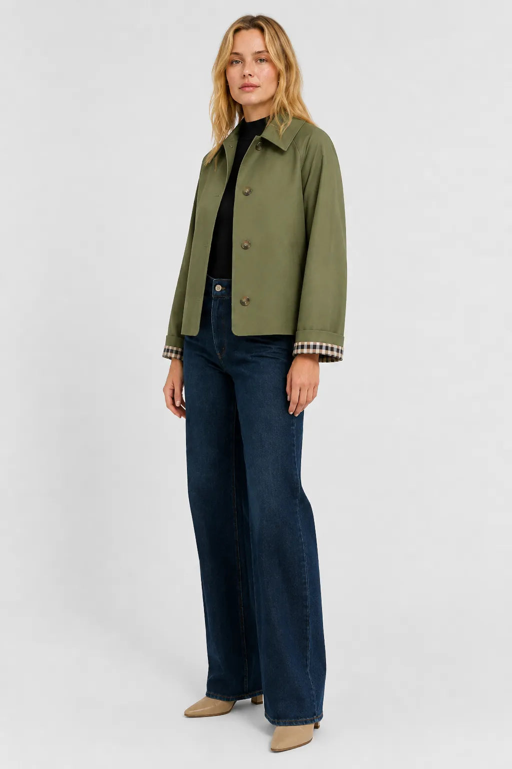 Women's Lightweight Loose Fit Jacket with Gingham Lining