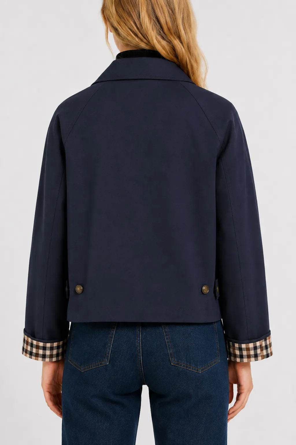 Women's Lightweight Loose Fit Jacket with Gingham Lining
